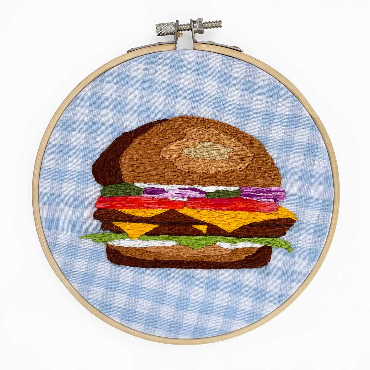 Strange Picnic: The Burger embroidery by Pretty Strange Design