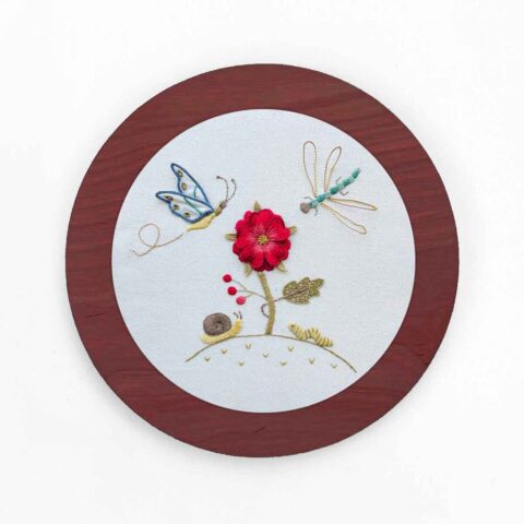 stumpwork flower circle hoop frame wood with caramel stain finish