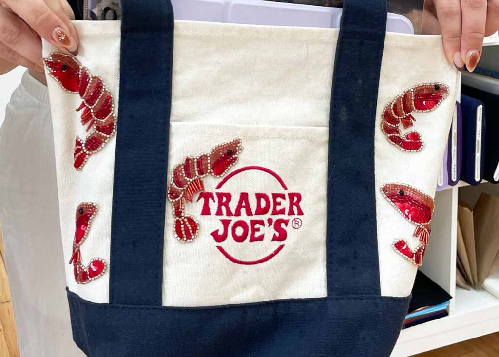 tambour bead embroidery shrimp tote