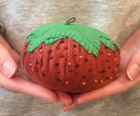 tomato corduroy pincushion