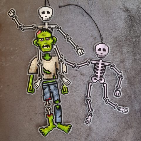 zombie and skeletons cross stitch hanging decorations